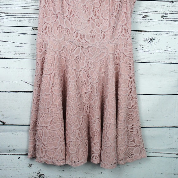 CITY TRIANGLES Juniors PINK LACE FIT AND FLARE COCKTAIL SKATER DRESS D46 - Picture 7 of 8